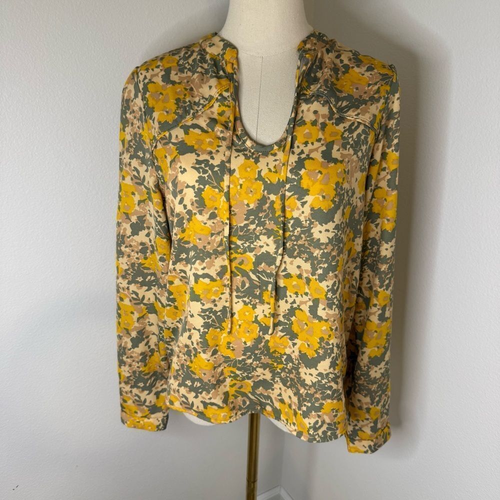 [Prana] Green and‎ Yellow Floral Blouse - Size XS